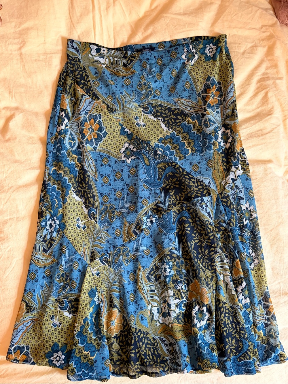 Blue and Green Floral Midi Skirt